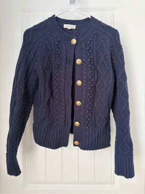 J. Crew Navy Cable Knit Cardigan with Gold Buttons